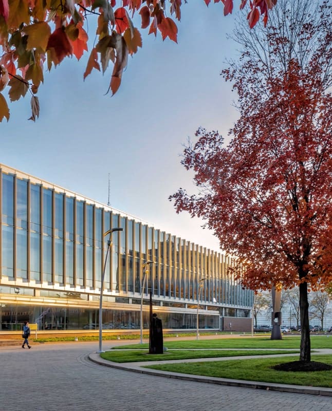 walter b. ford II building with sculpture garden in the foreground