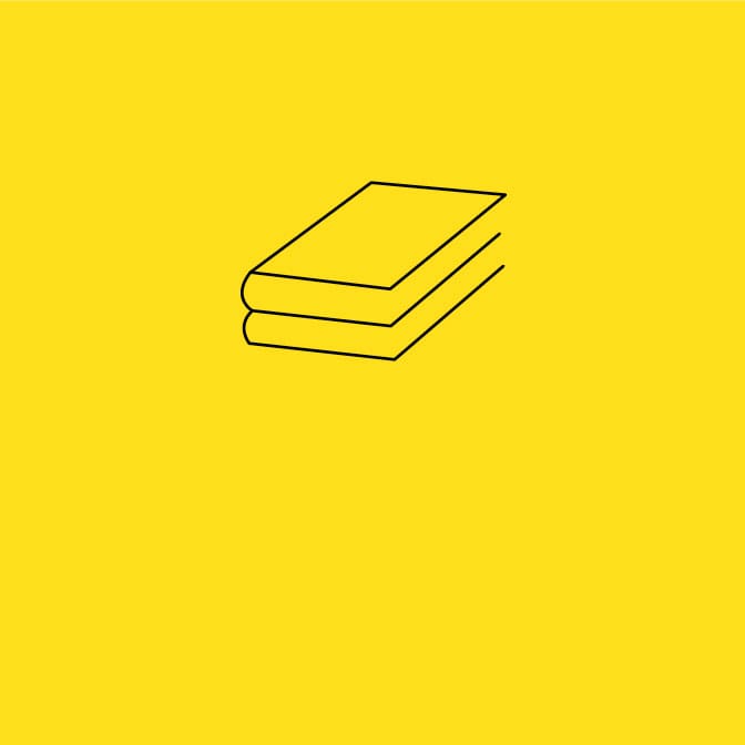 Black icon of a book on a yellow background