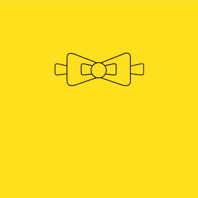 Black icon of a bowtie on a yellow background
