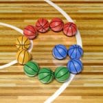 A digitally produced Google Doodle with a G made of colored basketballs in Google's color palette.