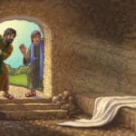 Artwork of Erica LeBarre. Illustration of two disciples of Jesus discovering his empty tomb.